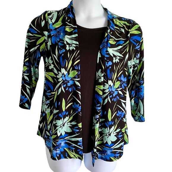 Ava & Grace One Piece Top Leaf Print Attached Black Tank Front Women's Medium - Picture 2 of 9